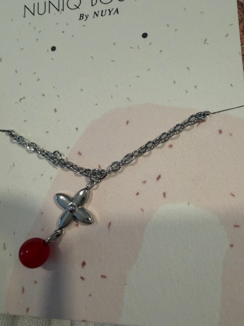 UP CYCLED  Silver .925 Flower Pendant Necklace with Red Bead marked LV